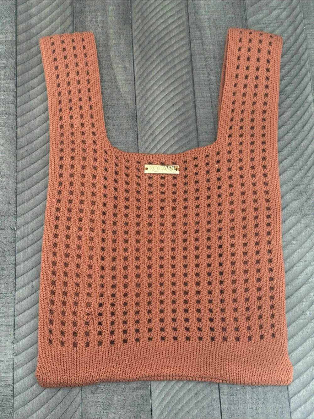 Kopari Knit Hobo Tote Rusted Brown Boho Shabby Chic Resort Style Shoulder Bag